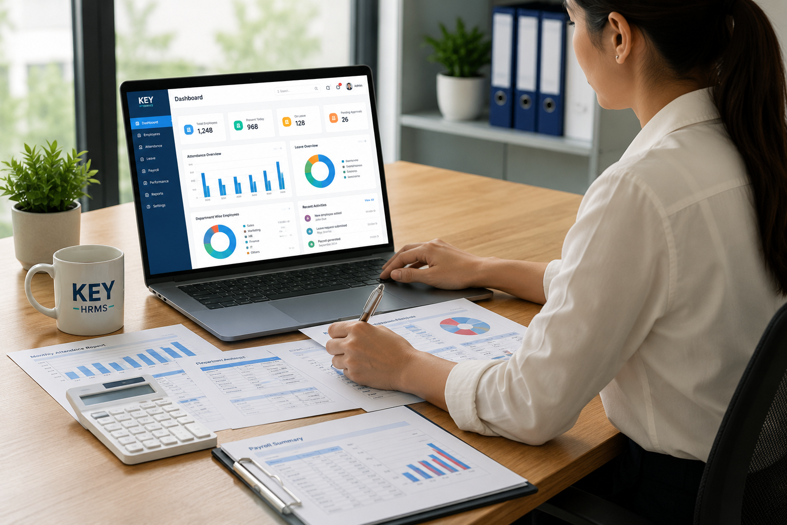 Payroll dashboard and reports on a desk